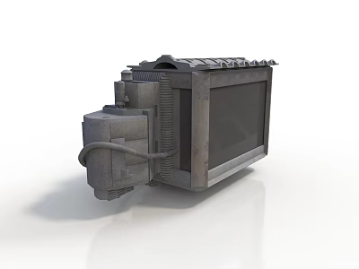 Gray Metal Industrial Equipment With Square Panel Pipes And Cooling Structure 3d model