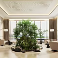 Modern Luxury Sales Office Interior With Lush Indoor Greenery And Cozy Lounge Seating Areas
