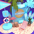 Vibrant Summer Themed Decor With Lifeguard Sign Flamingo Beach Chair And Palm Tree