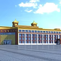 Traditional Architectural Building Featuring Golden Roof Yellow Red Walls And Front Square