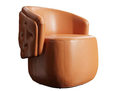 Modern Brown Leather Single Sofa With Curved Backrest And Tufted Armrest Details 3d model
