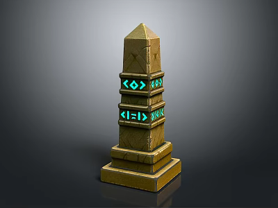 Ancient Stone Pillar With Blue Glowing Accents Layered Base And Geometric Patterns 3d model