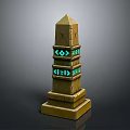 Ancient Stone Pillar With Blue Glowing Accents Layered Base And Geometric Patterns