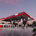 PetroChina Gas Station With Red Canopy Fuel Dispensers And Convenience Store