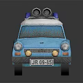 Toy Cars Display Blue Vehicle With White Roof And Police Car With Emergency Lights