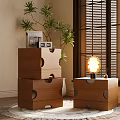 Wooden Nightstands With Drawers Table Lamp Magazine Clock And Green Plant
