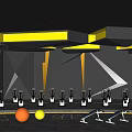 Modern Gym Interior With Yellow Accent Lighting Elliptical Machines And Fitness Balls