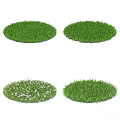 Various Circular Flowers and Grass Patches With Different Green Yellow Blue White Blooms