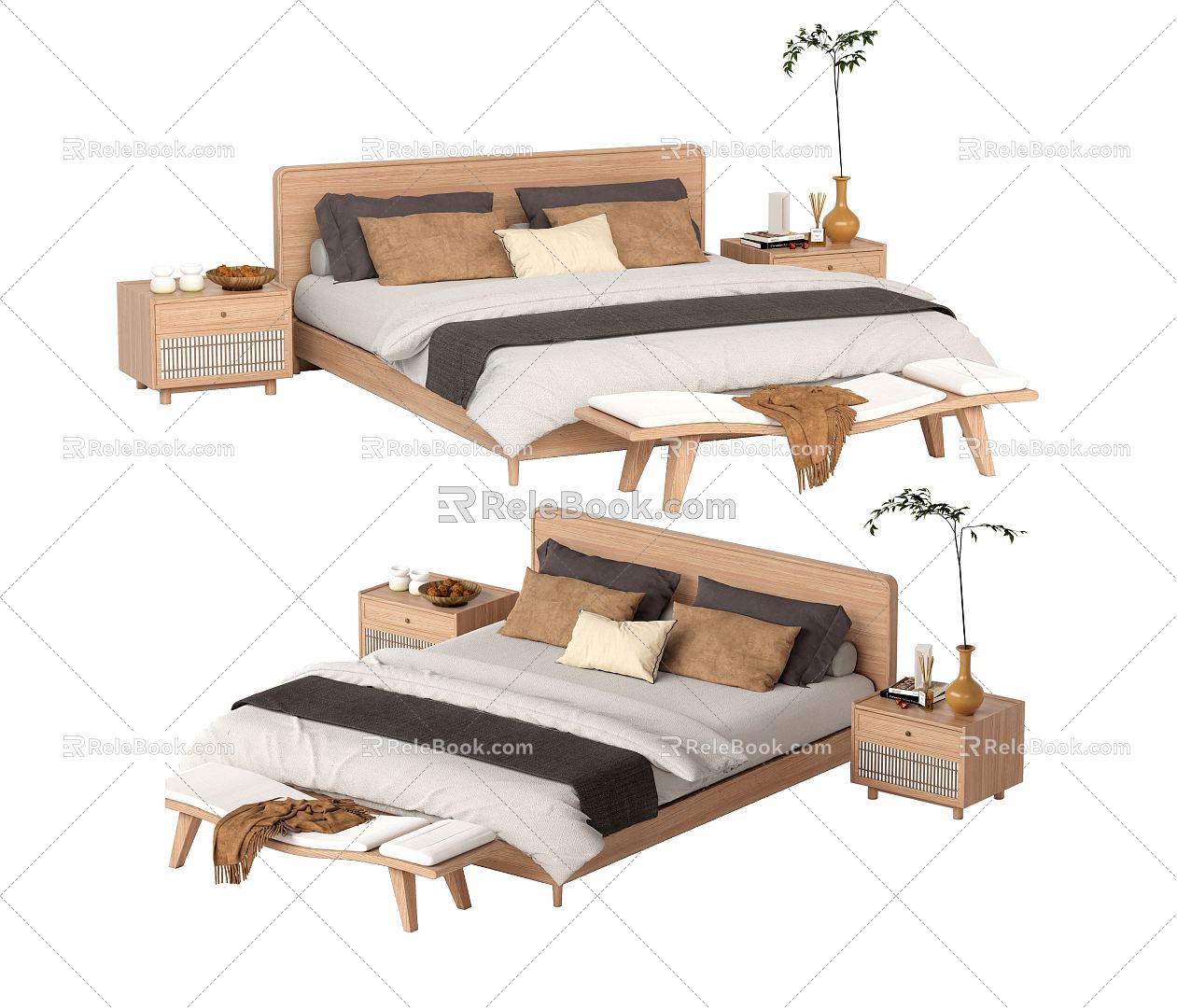 Japanese-style double bed 3d model