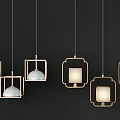Modern Pendant Lights With Spherical Bulbs Long Strips And Square Gold Frames 3d model