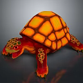 Colorful Turtle with Orange Yellow Shell and Red Green Patterned Body in 3D Rendered Illustration