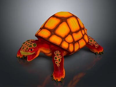 Colorful Turtle with Orange Yellow Shell and Red Green Patterned Body in 3D Rendered Illustration 3d model