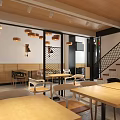 Modern Restaurant Interior Design With Wooden Pendant Lights Comfortable Tables And Open Space