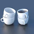 Simple White Stacked Ceramic Mugs For Daily Use On Dark Surface 3d model