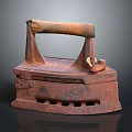 Vintage Household Electrical Iron Rusty Metal Body And Wooden Handle Design