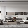 Modern Living Room Interior With Sofa Coffee Table Rug And Decorative Bookshelf