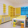 DIY Craft Mall Store With Yellow Exterior Glass Window Tables And Craft Materials
