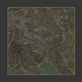 Realistic 3D Terrain Model With Mountain Ranges And Green Lake Area