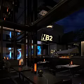 Modern Terrace Bar With Fire Pit Large Screen Comfortable Seating and Nighttime Ambiance