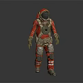 Sci Fi Game Movie Character In Red Astronaut Suit With Silver Armor Details
