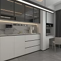 Modern White and Gray Sideboard with Glass Door Cabinets Marble Countertop and Desk Area