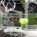 Elegant Banquet Hall With Chandeliers Green Plants And Modern Stage Design