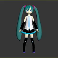 Game And Movie Character With Teal Twin Ponytails White Top Black Skirt And Tie