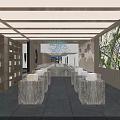 Modern Elevator Hallway Interior With Wooden Ceiling Green Plants And Soft Lighting Fixtures