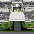 Longxi Mansion Modern Entrance Gate with Steps Trees Person in Front of Buildings