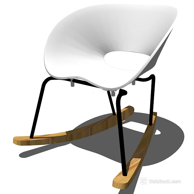 Modern White Rocking Chair with Black Metal Frame and Wooden Rocking Base 3d model 