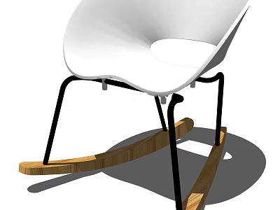 Modern White Rocking Chair with Black Metal Frame and Wooden Rocking Base 3d model