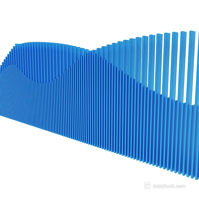 Blue Wavy Striped Decorative Panel Design With Curved Structure And Vertical Lines 3d model 