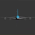 Blue Passenger Airplane with Four Engines Extended Wings and Tail Design