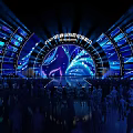 2023 Tangshan International Emergency Expo Stage With Blue Purple Lighting And Large Screen Background