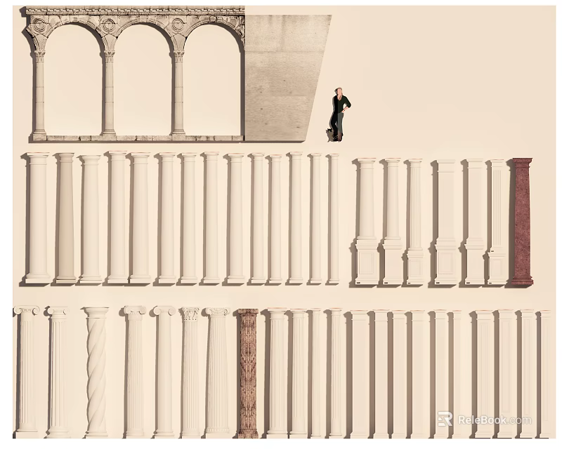 Architectural Components Displaying Classical Columns Arched Structures and Design Details 3d model