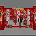 Red 2024 Year of the Dragon Photo Check-in Spot With Lion Dance Heads And Couplets