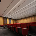 Cinema Interior With Red Seats And Wooden Walls