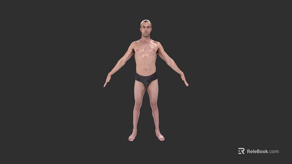 Shirtless Man Standing With Arms Outstretched In Black Briefs Against Black Background 3d model 