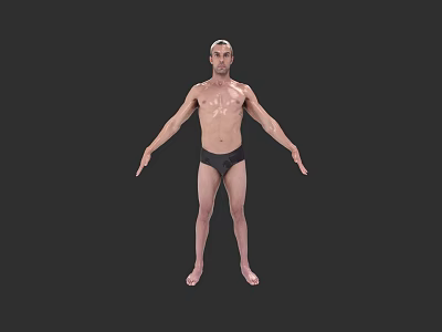 Shirtless Man Standing With Arms Outstretched In Black Briefs Against Black Background 3d model