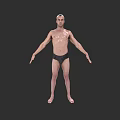 Shirtless Man Standing With Arms Outstretched In Black Briefs Against Black Background