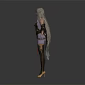 3D Fantasy Character Creature With Long Blonde Hair Purple Skin Golden Accents And Feathered Shoulders