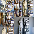 Modern Bathroom Accessories With Wooden Shelves Stacked Towels Decorative Plants And Stylish Storage