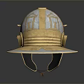 Ancient Metallic Helmet with Gold Blue Finish Carved Decorative Design Historical Weaponry Gear