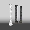Three Ornate Columns With Intricate Carved Patterns White And Dark Colored Bases