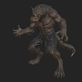 Game Movie Character Muscular Werewolf With Sharp Fangs Clawed Hands And Tattered Pants