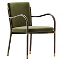 Elegant Single Chair With Beige Upholstery Dark Wood Frame And Brass Decorative Details