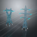 Blue Power Towers With Glowing Connected Lines On Dark Reflective Background 3d model