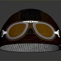 Weapon Themed Brown Leather Helmet With Silver Frame Orange Lens Goggles