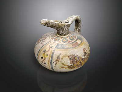 Artistic Ancient Pottery Jug Featuring Intricate Sculpture Carving And Painted Patterns 3d model