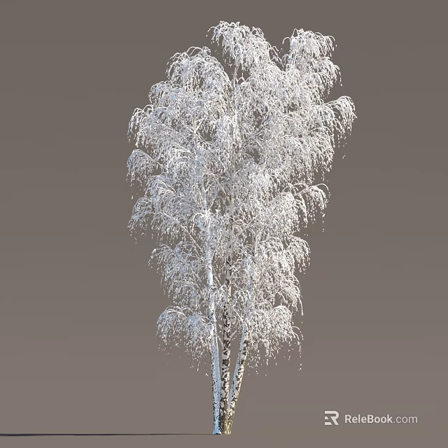 Snow Covered Tree With Long Hanging Branches And White Frosty Look 3d model 